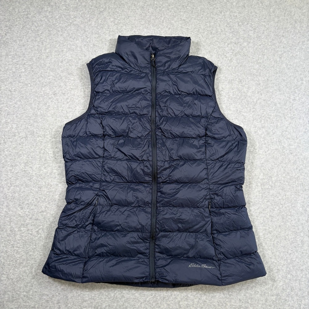 Eddie Bauer EB650 Down Puffer Vest Women's Large Navy Blue Quilted Full Zip